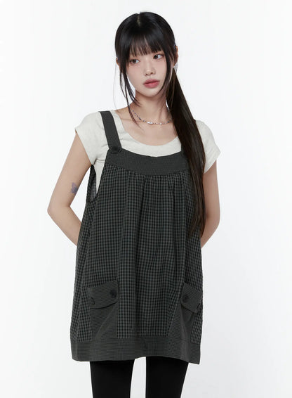 Button Accent Plaid Mini Dress CU508