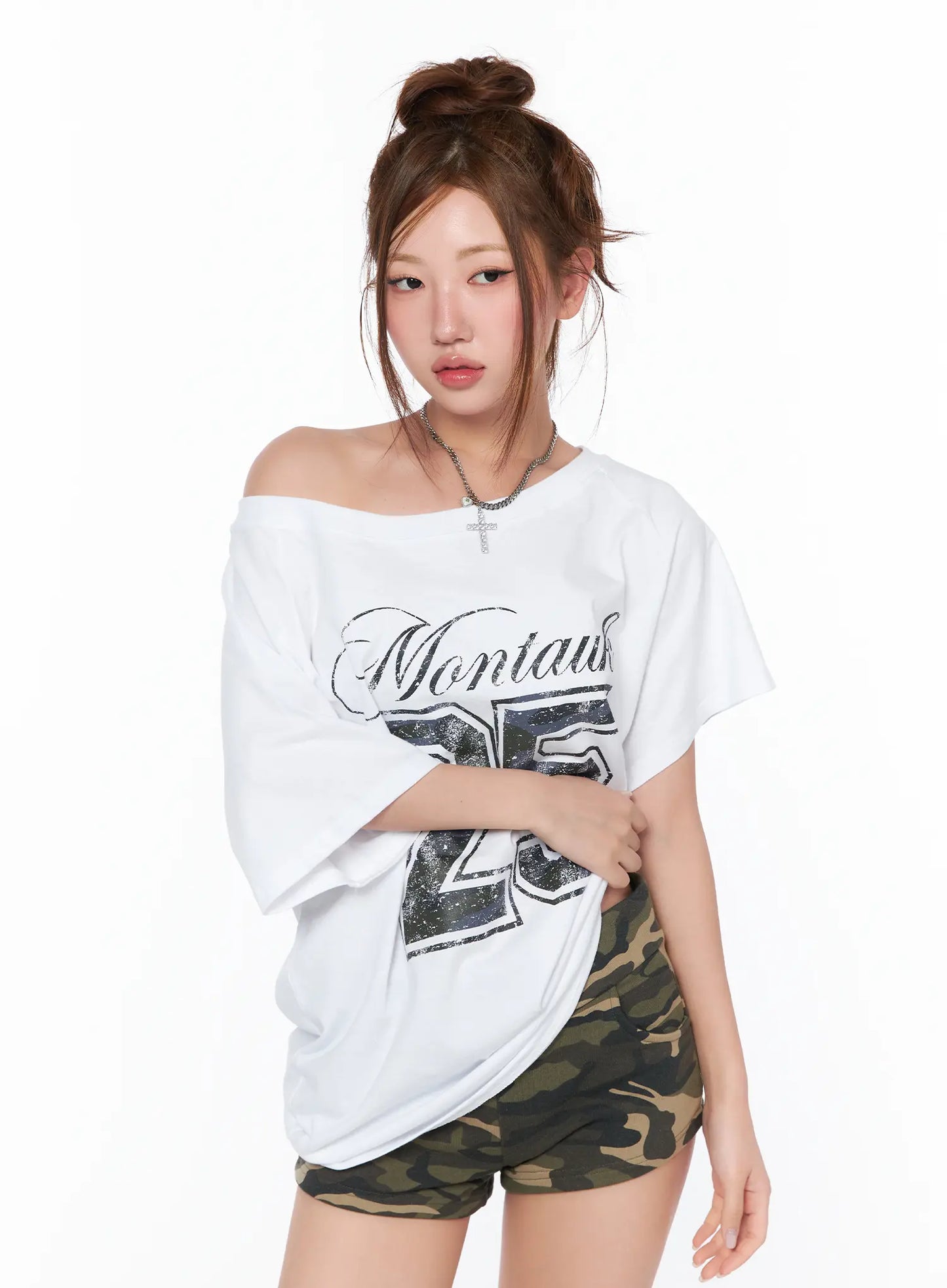 Camo Graphic Print Oversized T-Shirt CA515