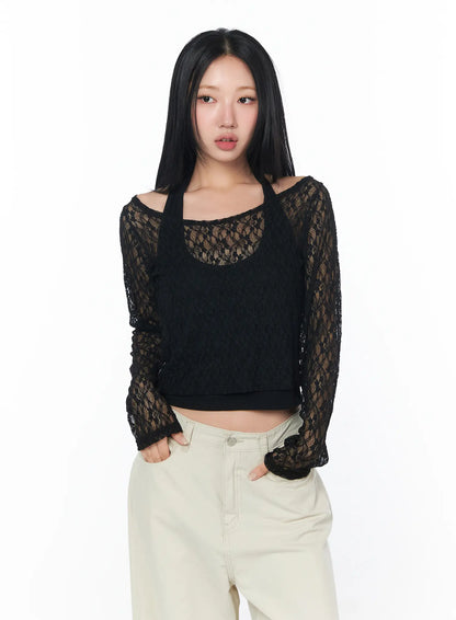 Chic Sheer Lace Top Set CY512
