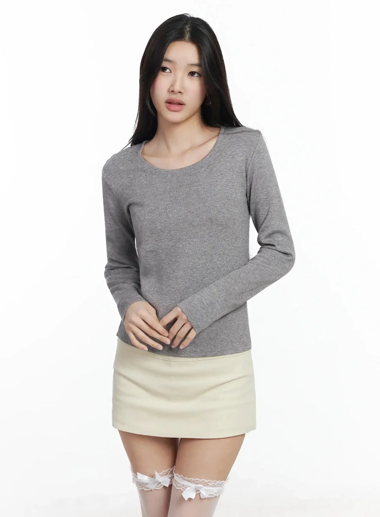 Classic U-Neck Wool-Blend Knit Top IM503