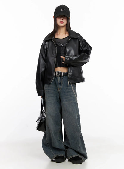 Basic Cropped Faux Leather Jacket IN507