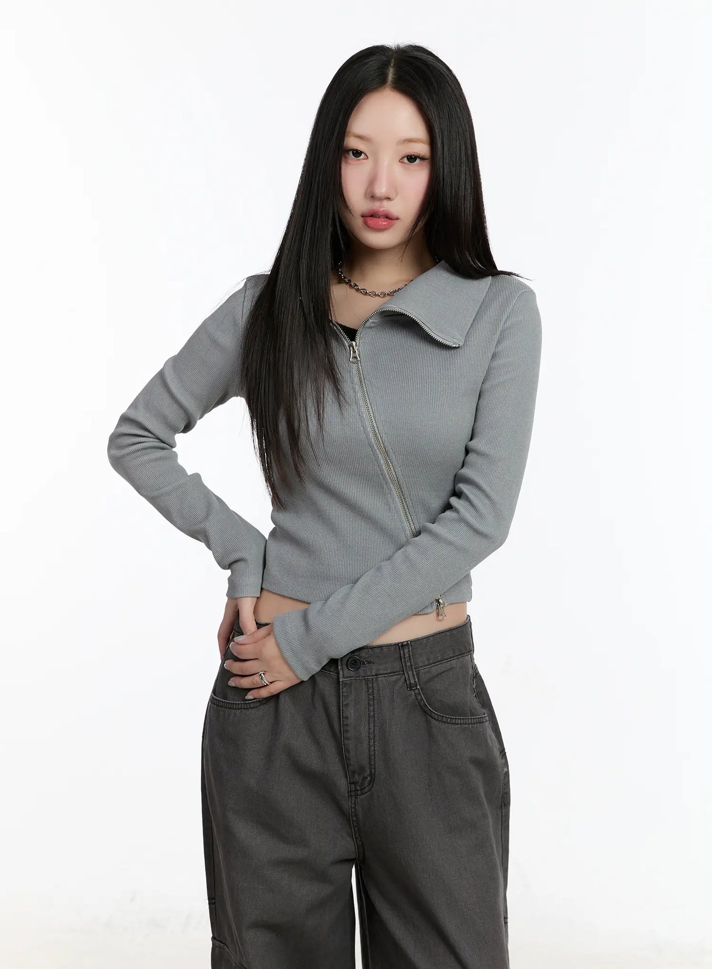 Asymmetric Zip Crop Jacket CM511