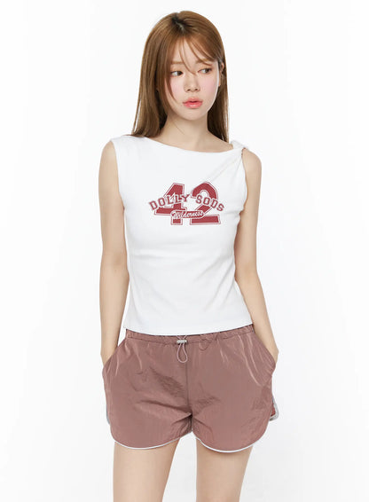 42 Graphic Twist-Shoulder Sleeveless Top CU511