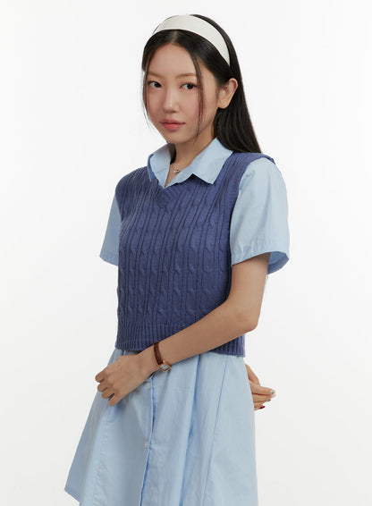 Cable Knit V-Neck Vest OY413