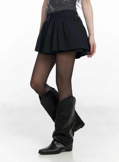 Chic Pleated Mini Skort with Elastic Waistband CJ526