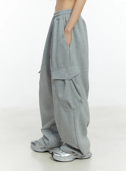 Button Wide Leg Cargo Sweatpants CF509