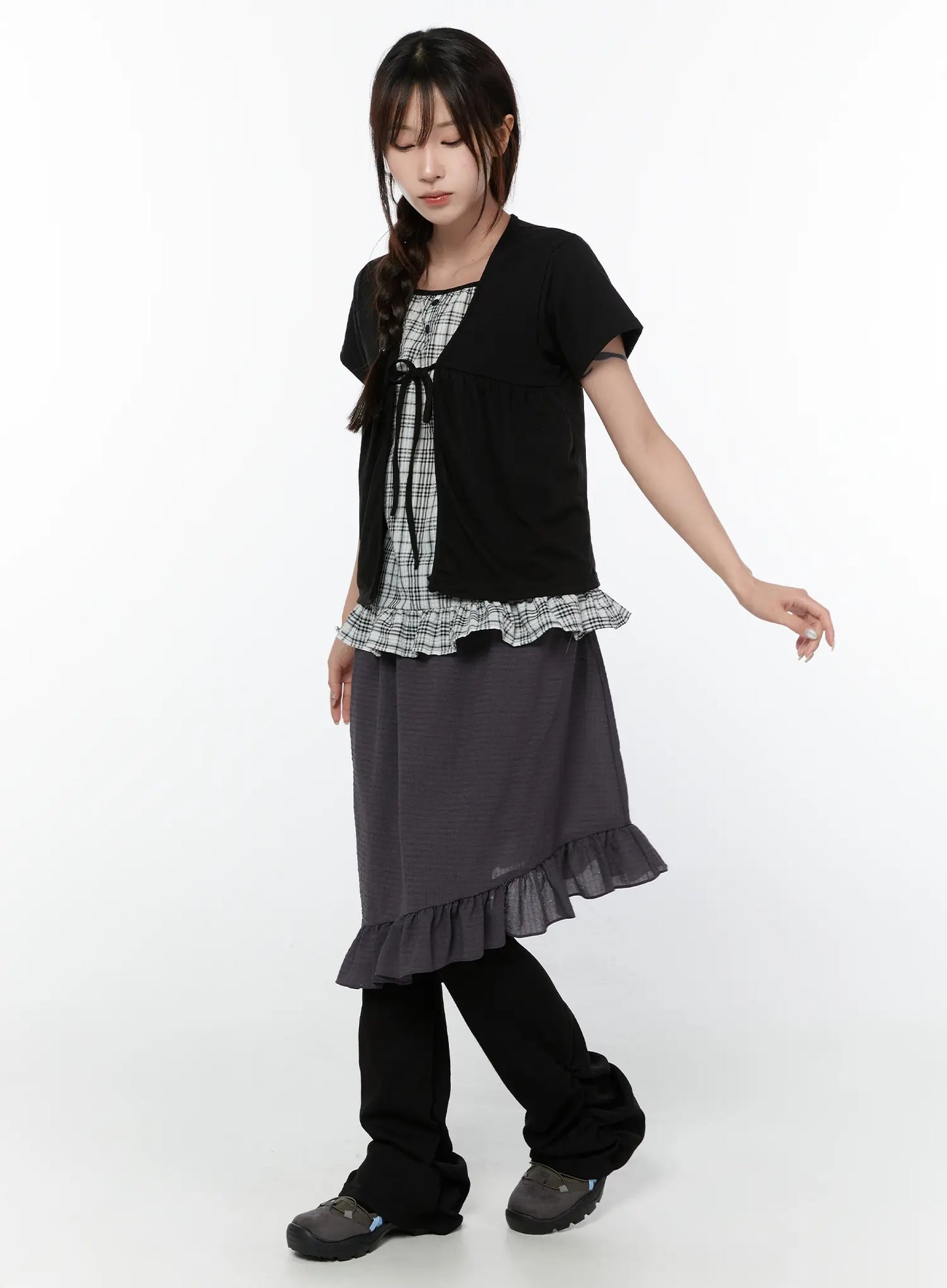Asymmetric Frill Midi Skirt CY515