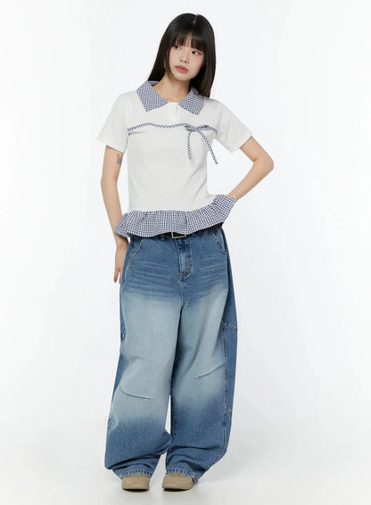 Celie Baggy Pin-Tuck Jeans CU515