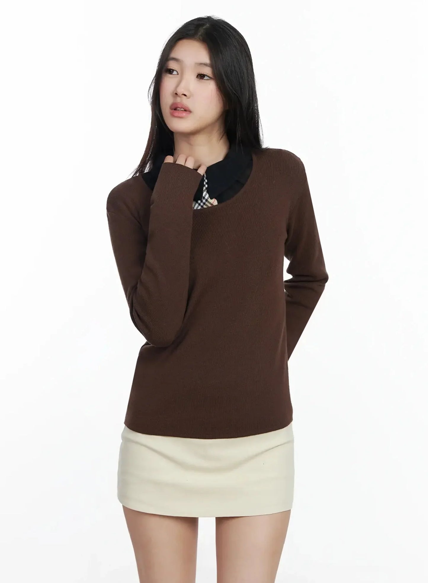 Classic U-Neck Wool-Blend Knit Top IM503