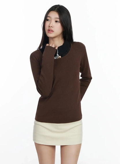 Classic U-Neck Wool-Blend Knit Top IM503