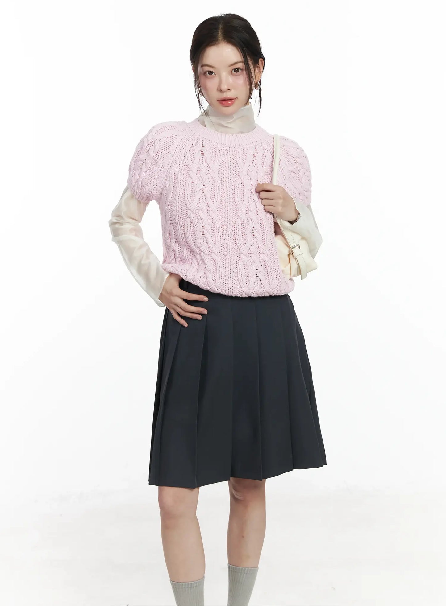 Cable Knit Short Sleeve Top IF524