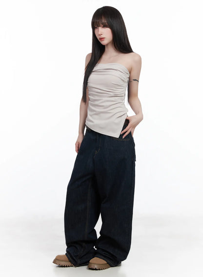 Asymmetric Shirred Tube Top CF523
