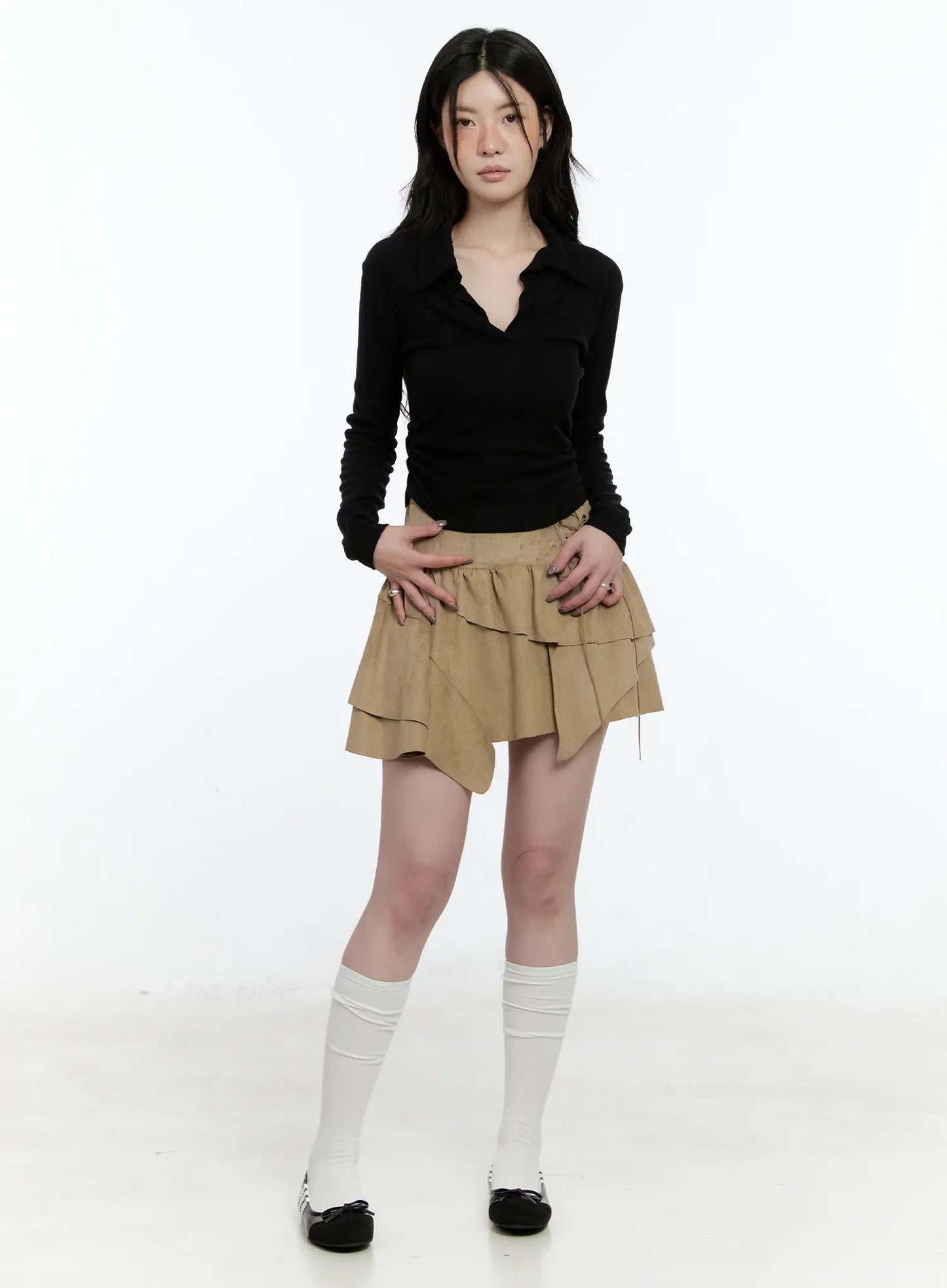 Asymmetric Suede String Tie Skirt CN517