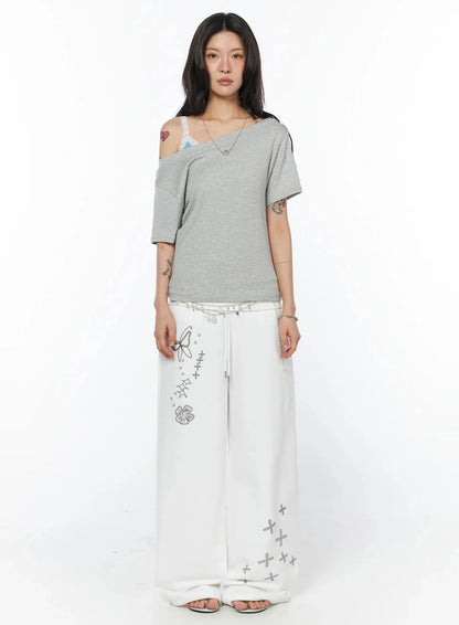 Casual One-Shoulder Oversized Tee IU508