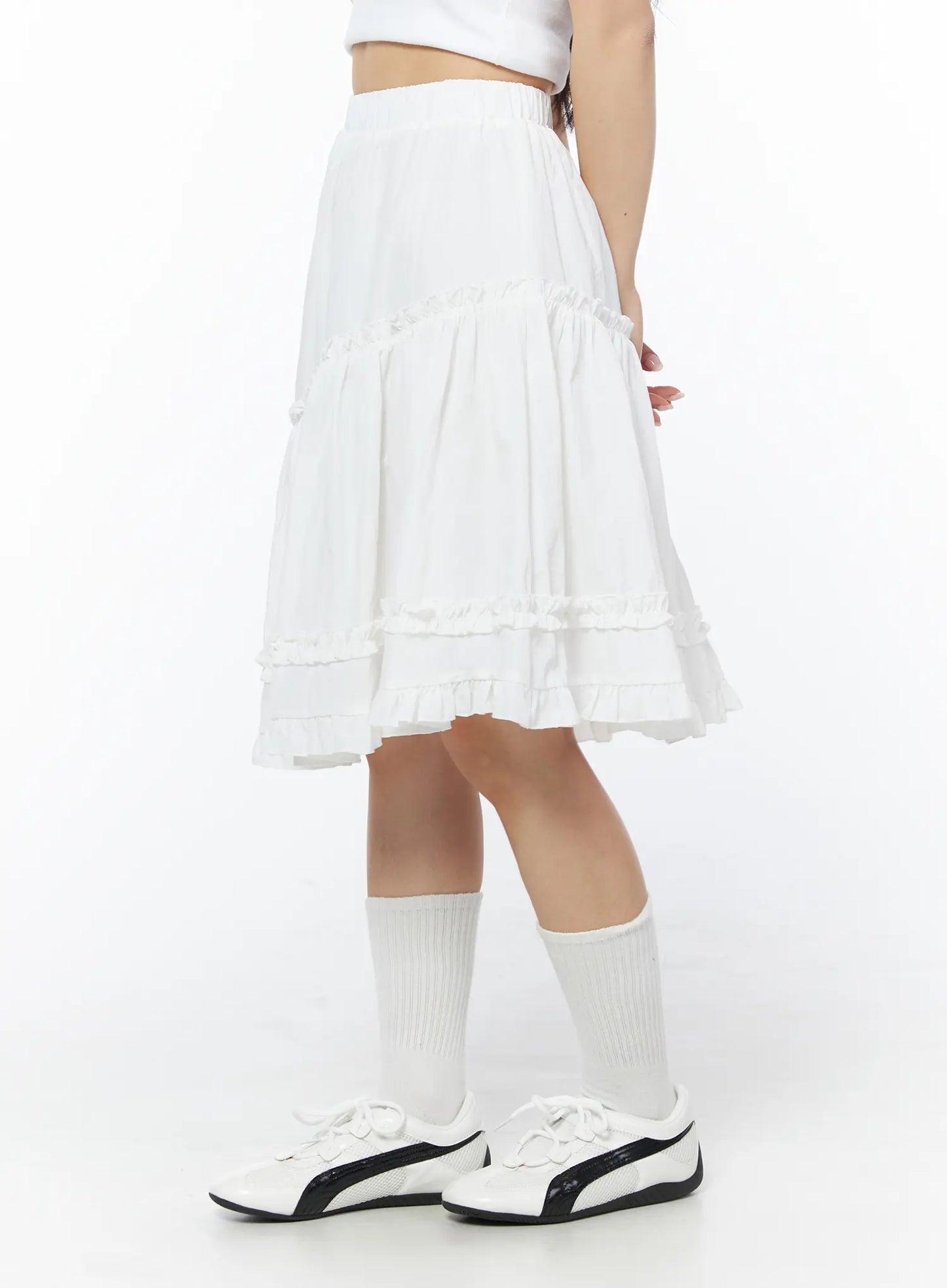Asymmetric Frill Trim Midi Skirt CD805