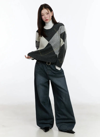 Argyle Pattern Knit Sweater ID526