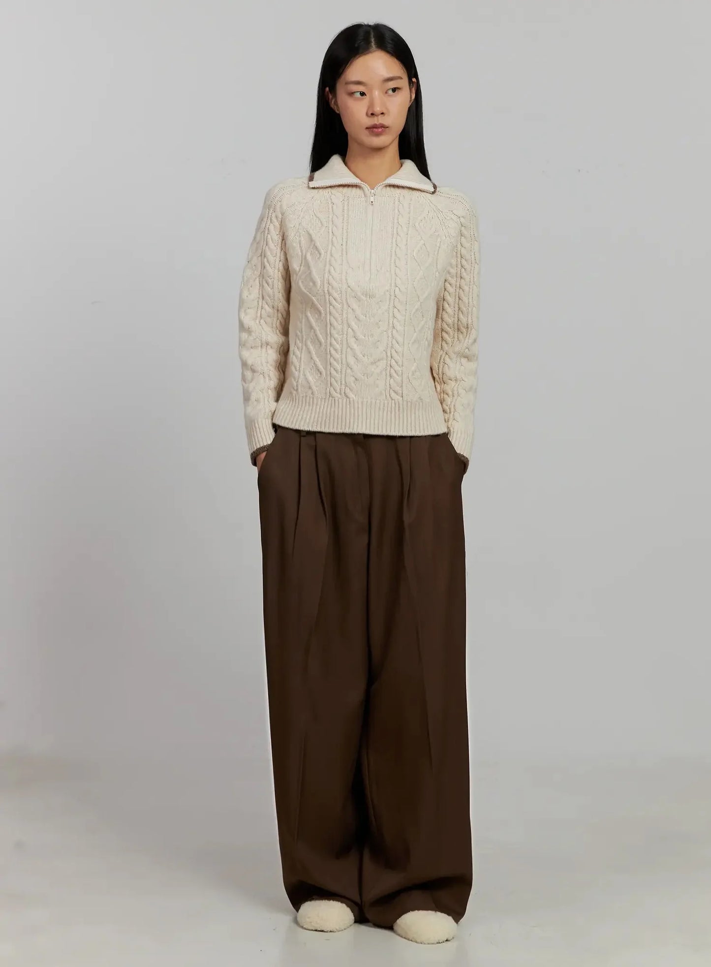 Brown Pleated Slacks IJ505