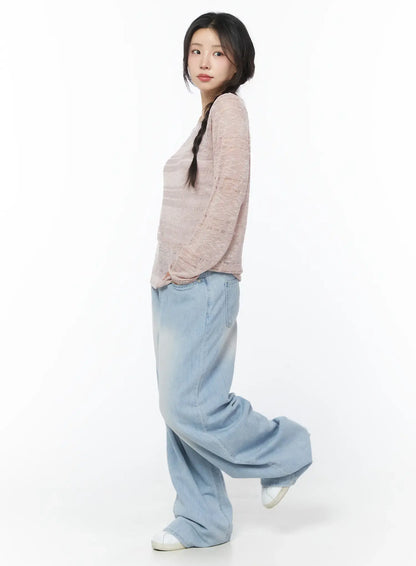 Avena Wide Leg Washed Jeans CY522