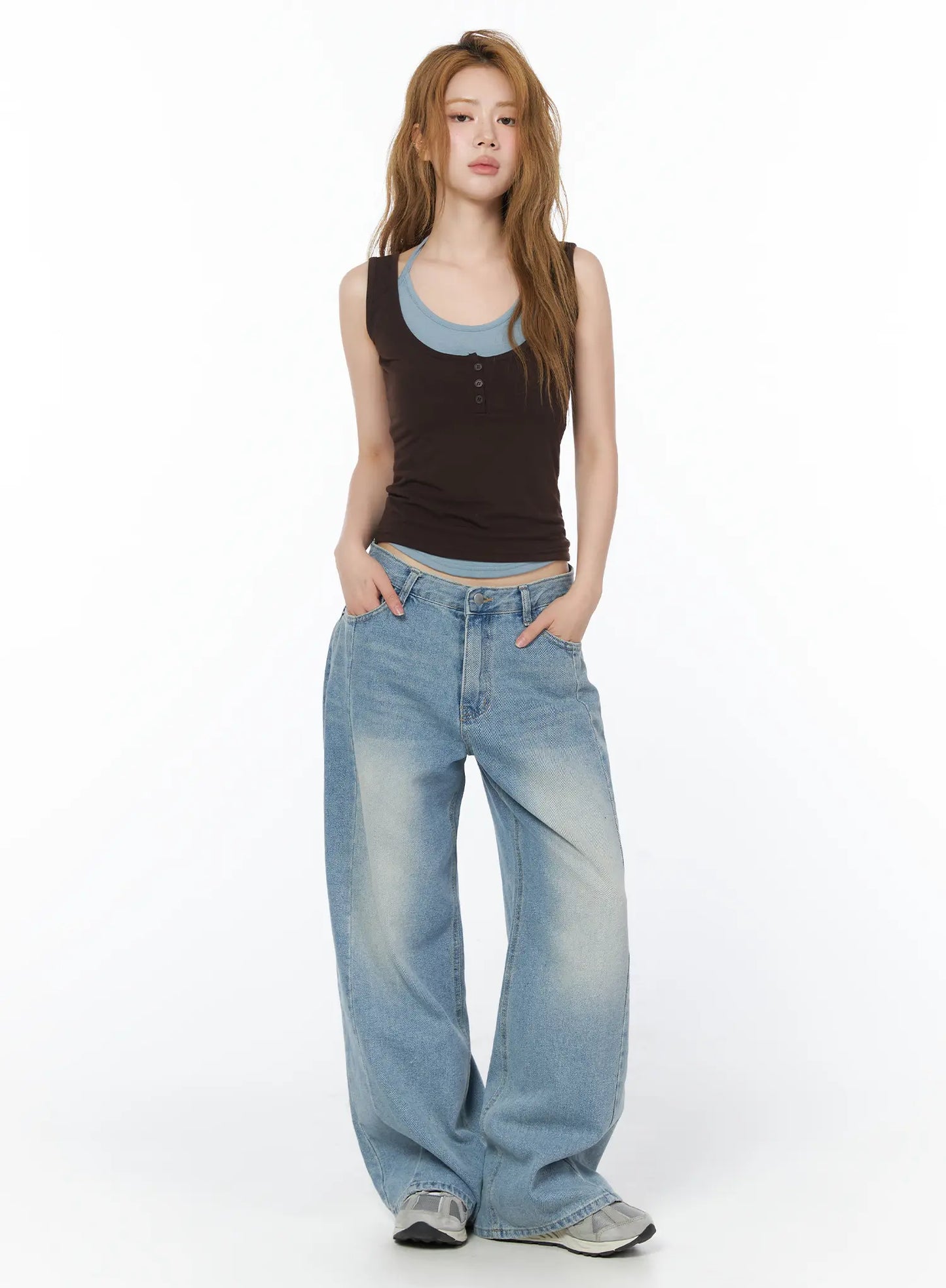 Button Detail Layered Sleeveless Top CY508