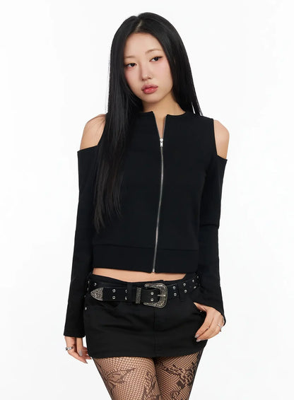 Chic Shoulder Cut-Out Zip-Up Top IA507