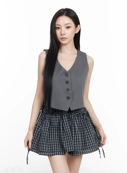 Buttoned Back Belted Crop Vest CM519