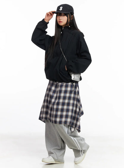 Asymmetric Plaid Midi Skirt CF506