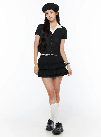 Banding Waist Ruffle Mini Skirt CU522