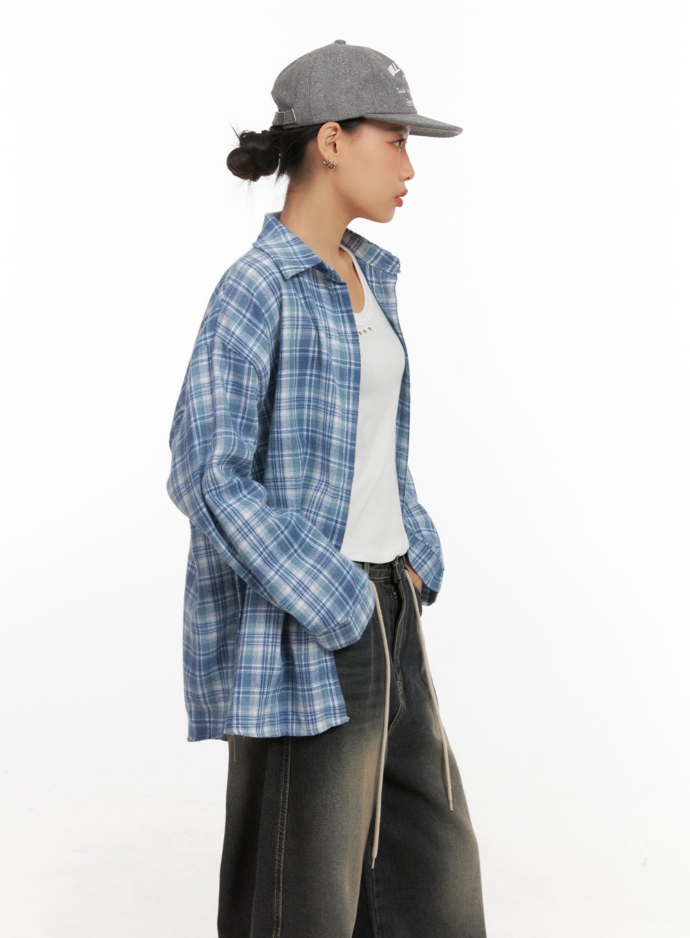 Checkered Collared Button-Up Blouse CD410