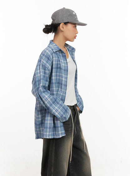 Checkered Collared Button-Up Blouse CD410