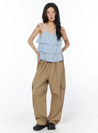 Casual Wide Leg Cargo Pants IU509