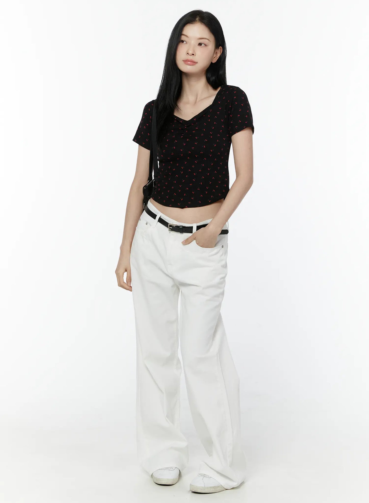 Cherry Print Sweetheart Neckline Tee IU505