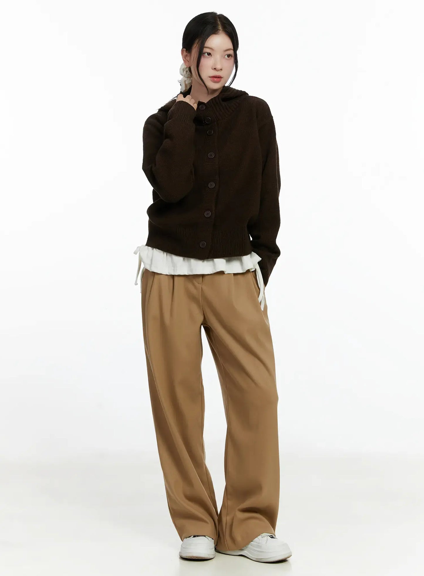 Button Hooded Knit Cardigan F502