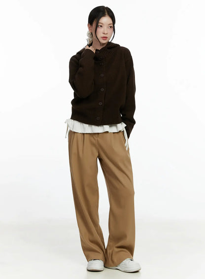 Button Hooded Knit Cardigan F502