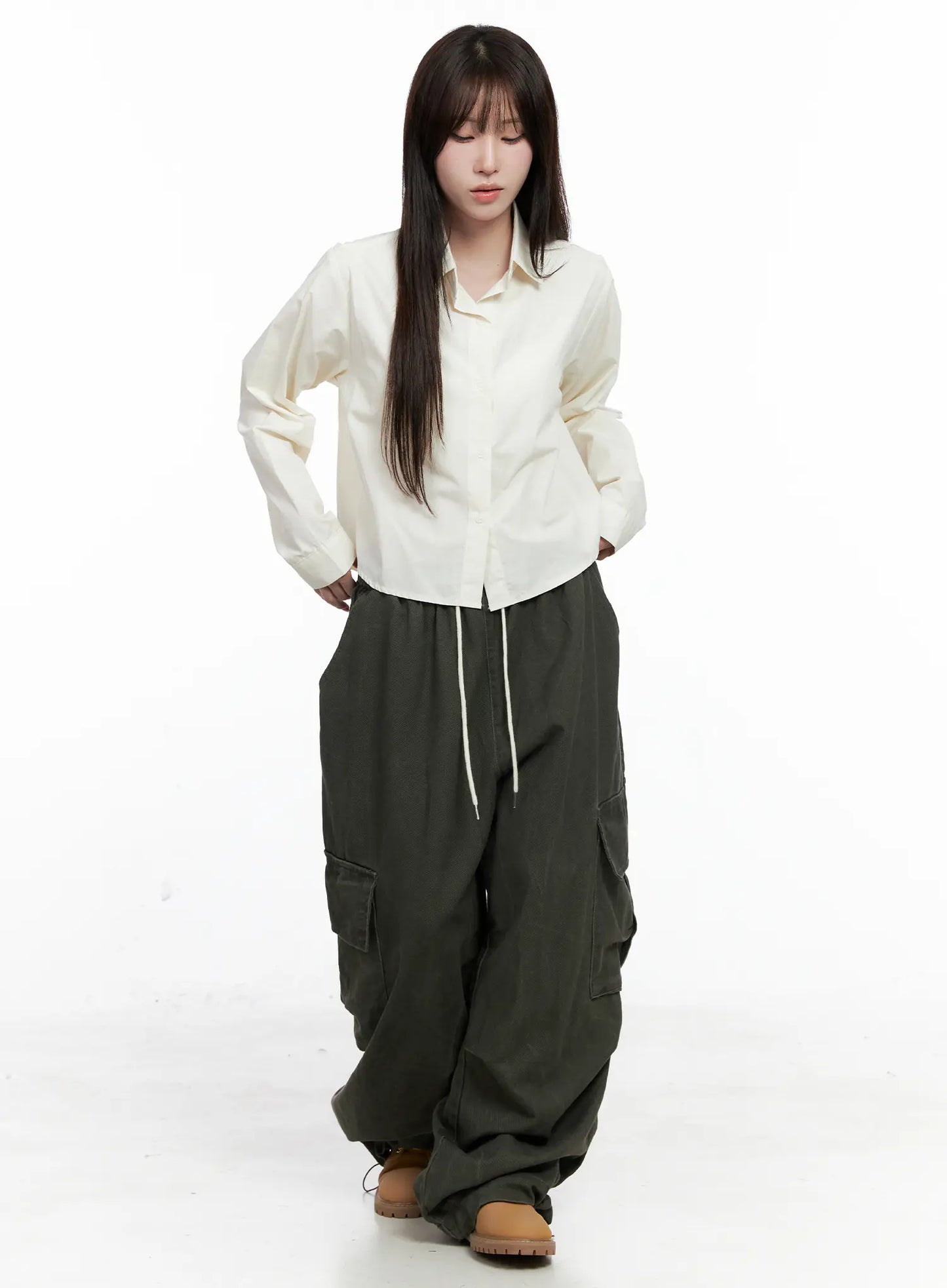 Button-Up Long Sleeve Crop Top CO520