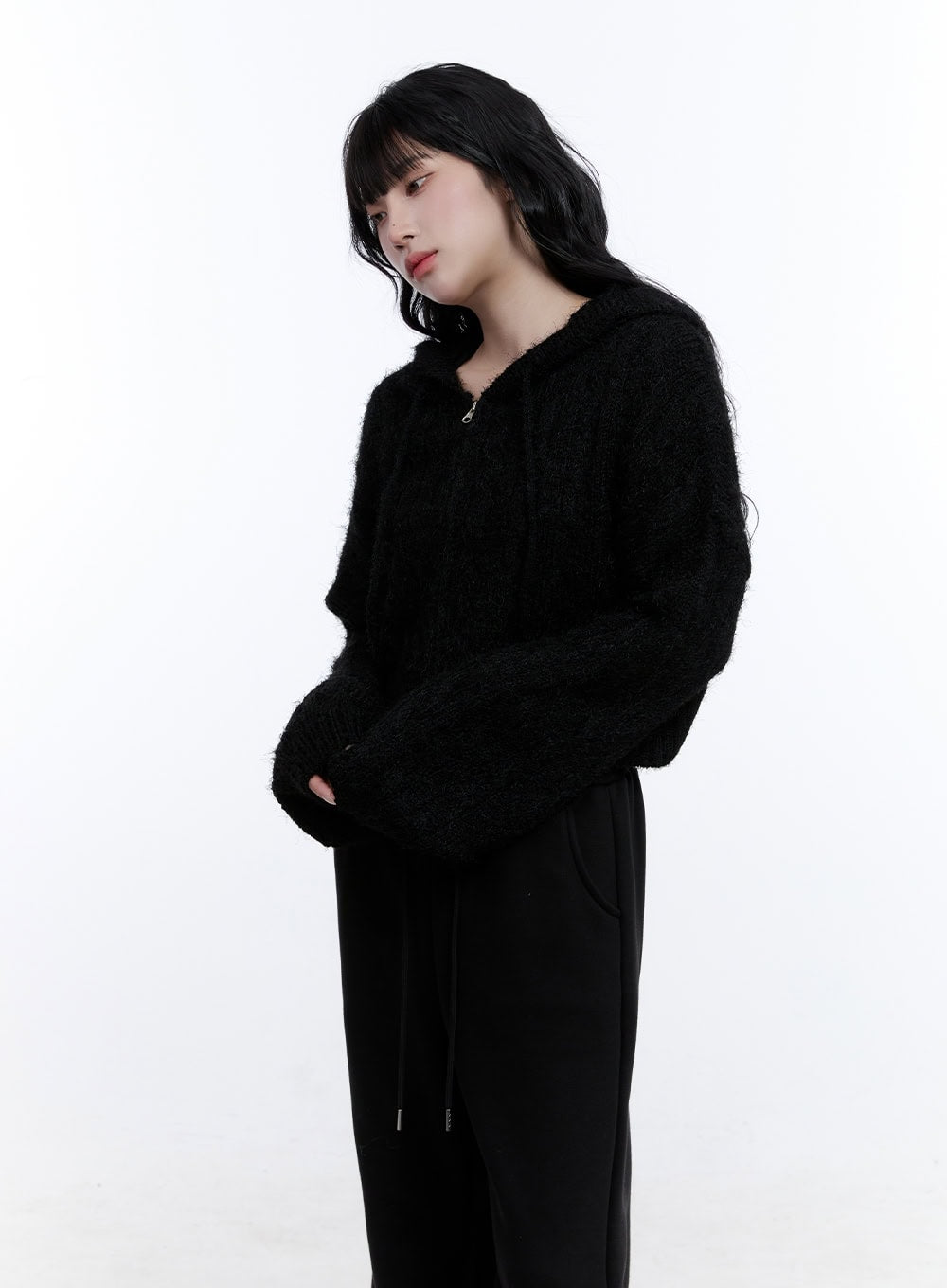 Cable Knit Cropped Hooded Cardigan CD419