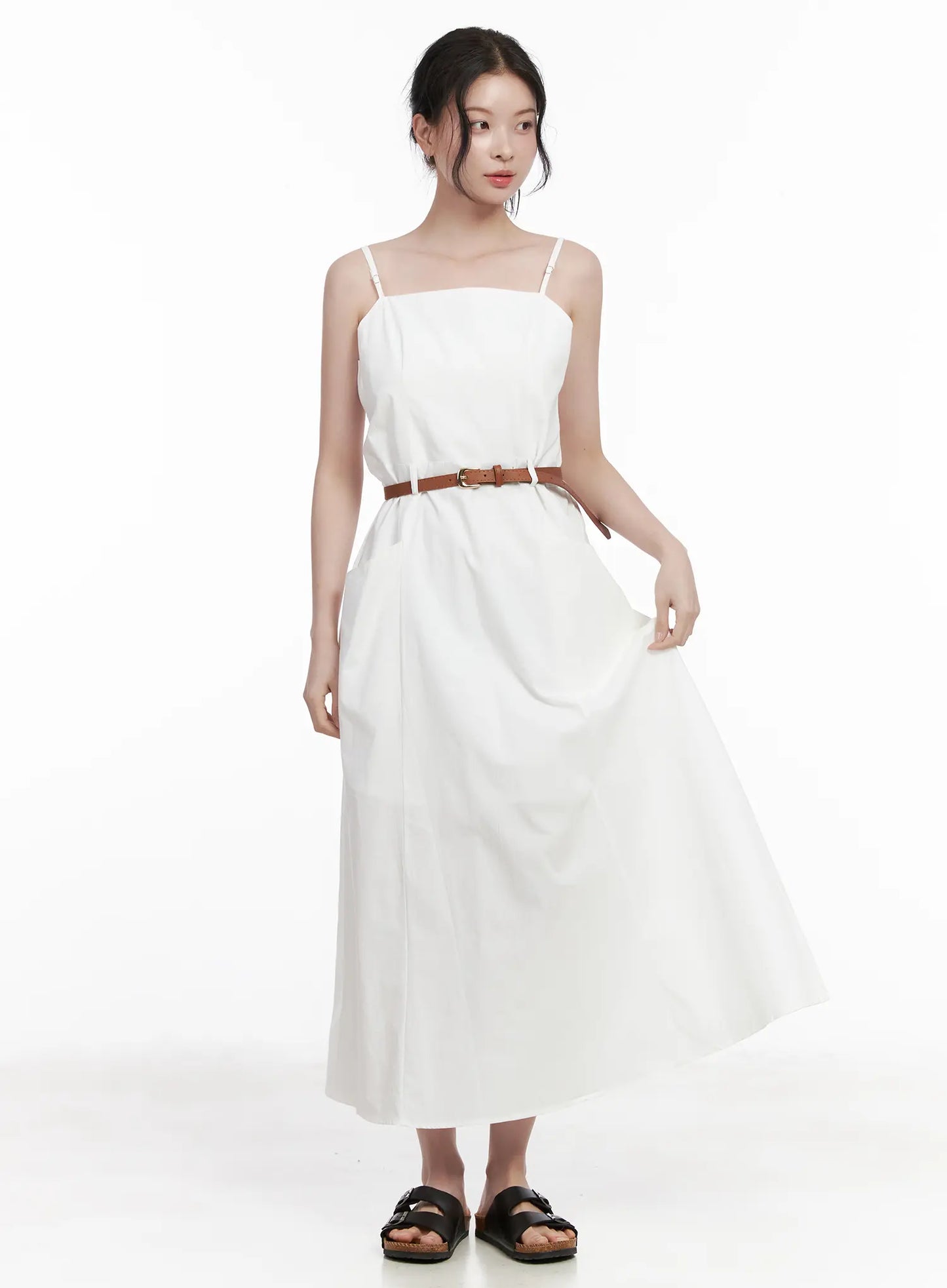 Adjustable Strap Belted Maxi Dress CA509