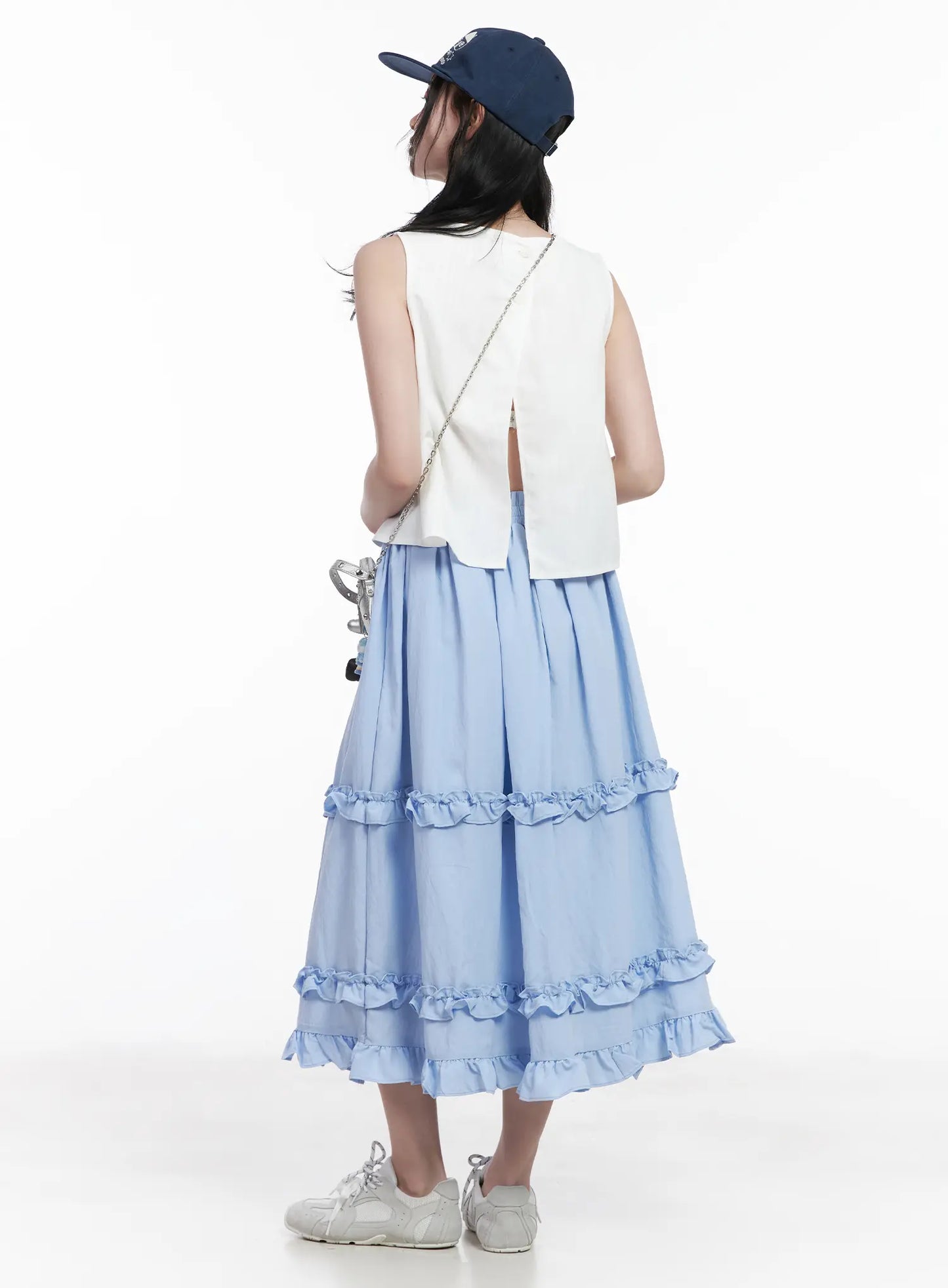 Back Button Sleeveless Top CA509