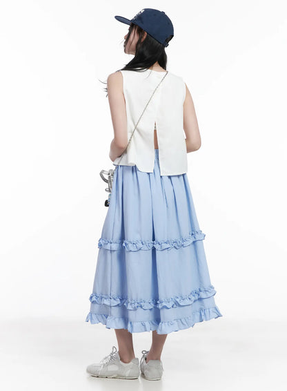 Back Button Sleeveless Top CA509