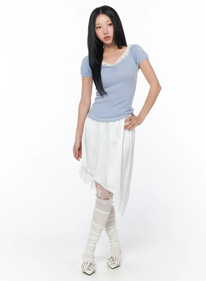 Chic Lace-Trimmed Shirred Tee CY512