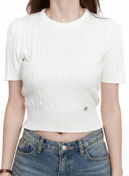 Cable Knit Short Sleeve Sweater CG521