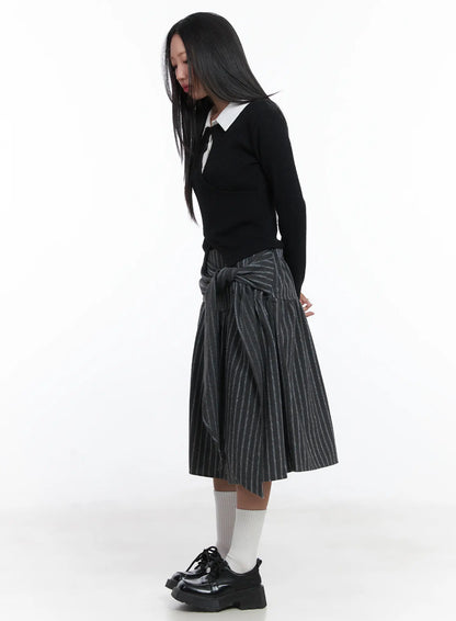 Button Wrap Collar Ribbed Long Sleeve Top CD529