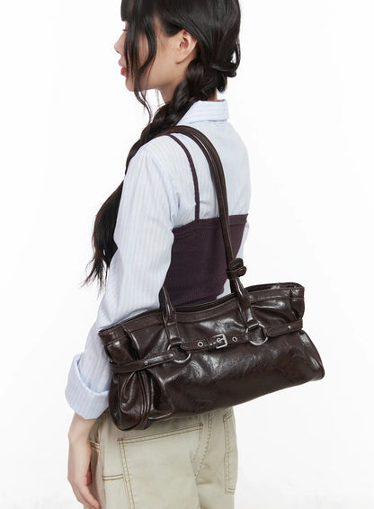 Buckle Accent Faux Leather Shoulder Bag CM526