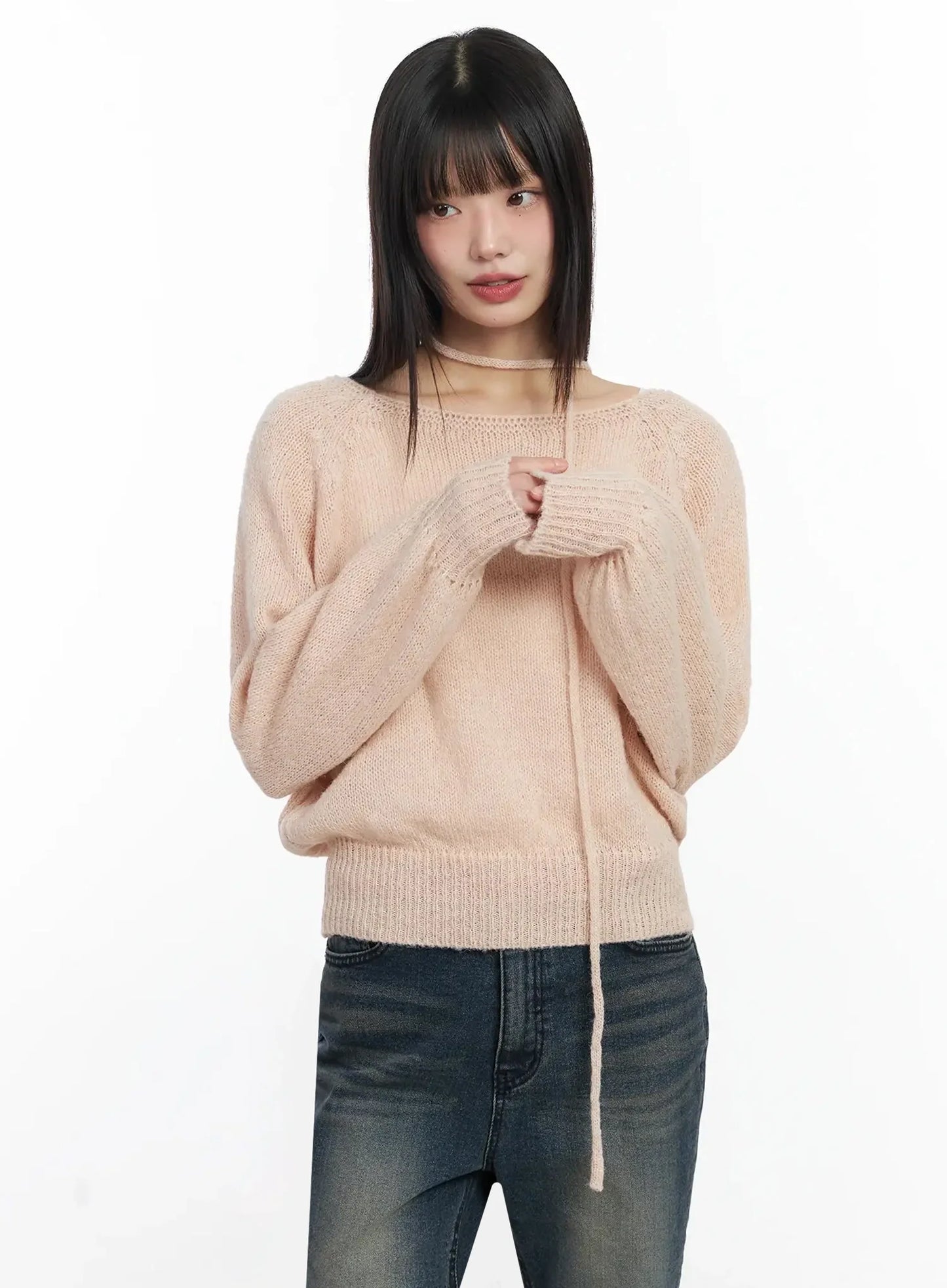 Chic Off-Shoulder Knit Sweater and Thin Scarf Set F517