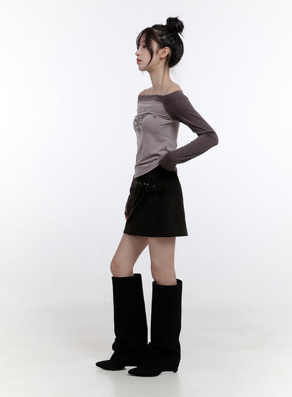 Buckle Suede Mini Skirt CO418