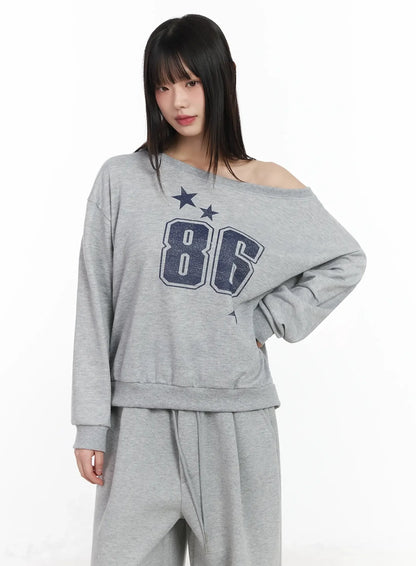 86 Sporty Off-Shoulder Sweatshirt IM530