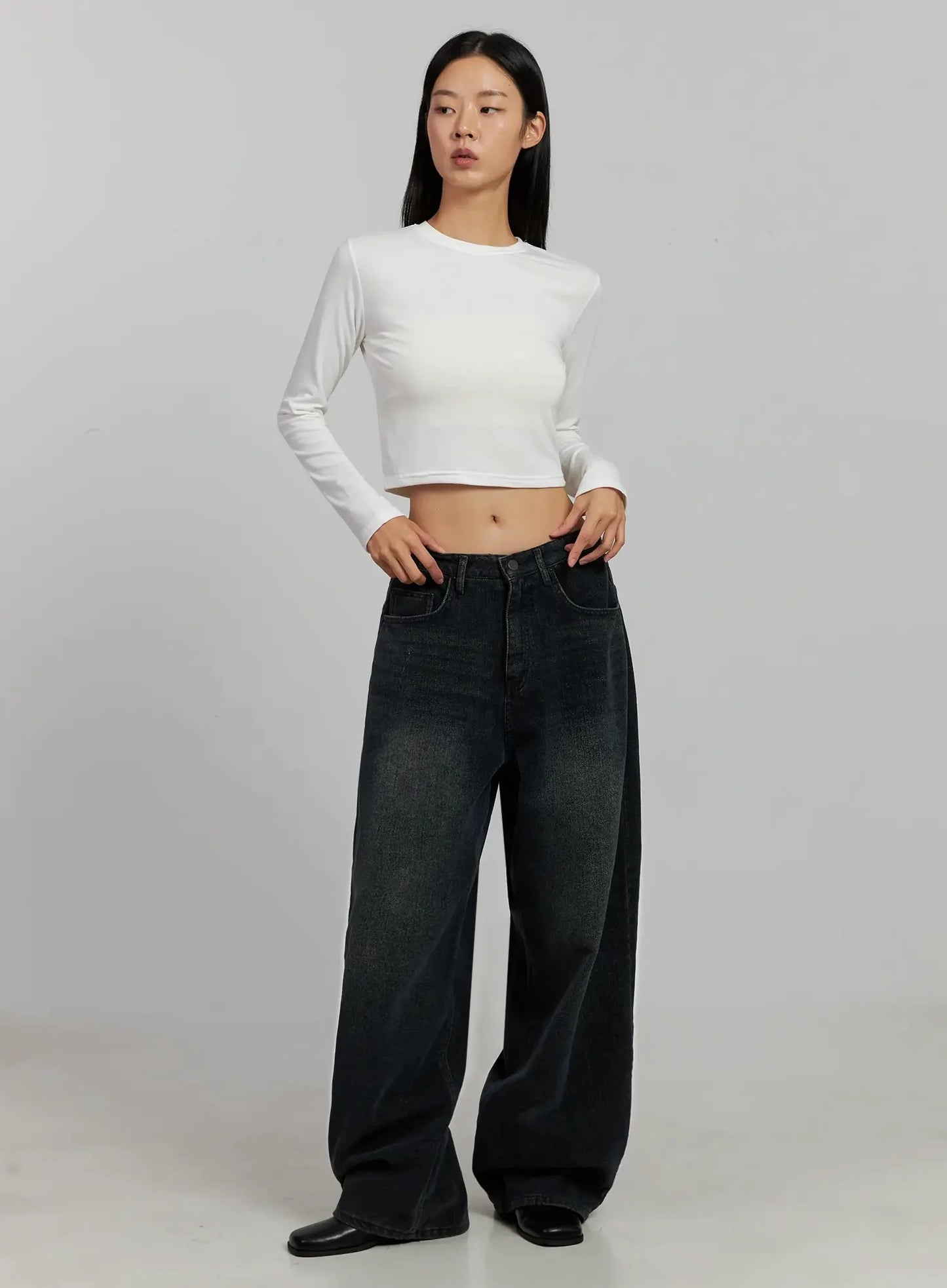 Aubree Washed Wide Jeans IJ502