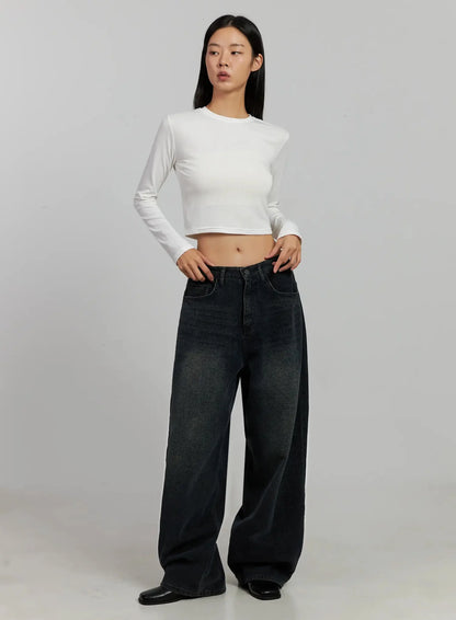 Aubree Washed Wide Jeans IJ502