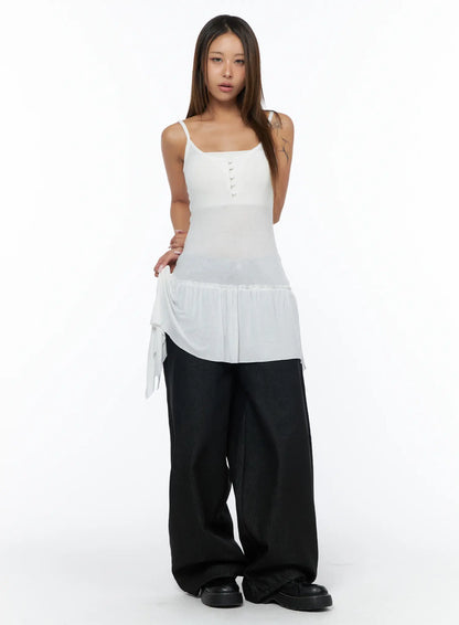 Asymmetrical Sheer Ruffle Tank Top CA516