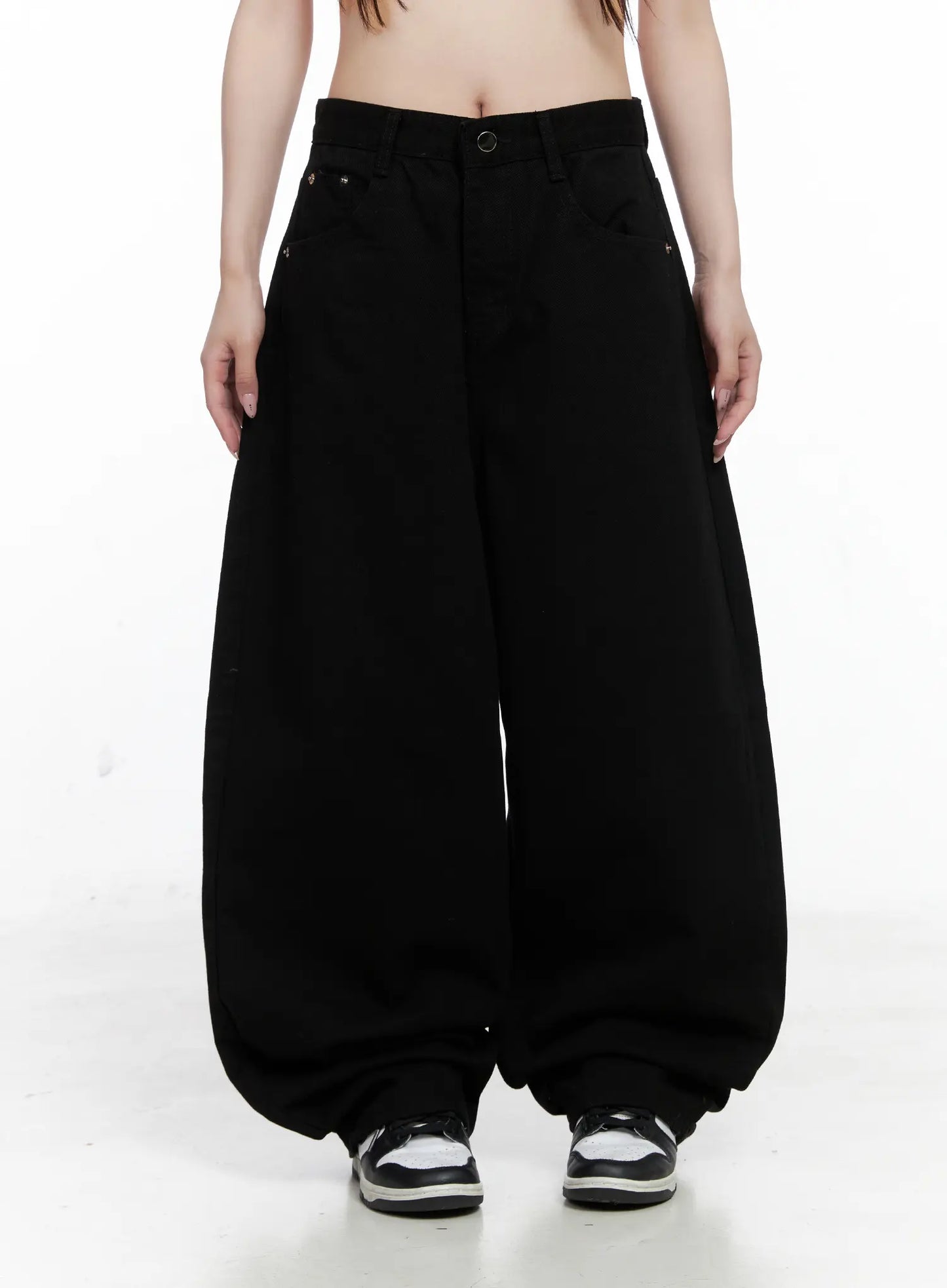 Baggy Black Graphic Cotton Pants CO521