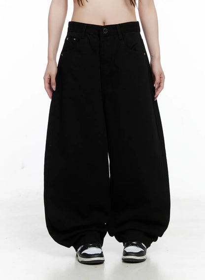 Baggy Black Graphic Cotton Pants CO521